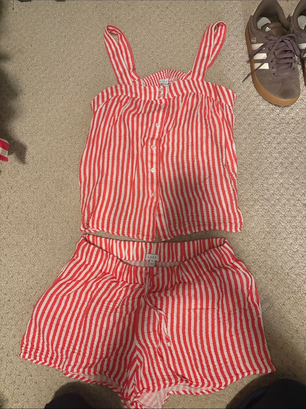 Striped Button-Front Tank & Shorts Set in Red and White by LAKE